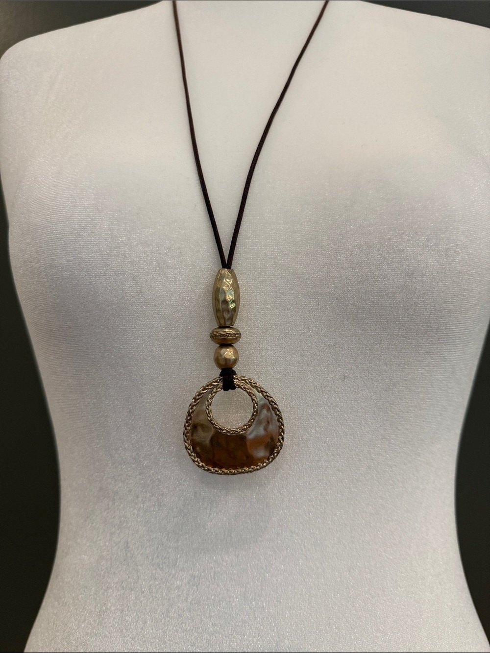Boho Brown Resin Pendant Necklace on Adjustable Cord